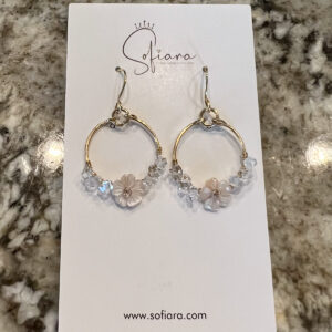 pink shell and herkimer diamond earring