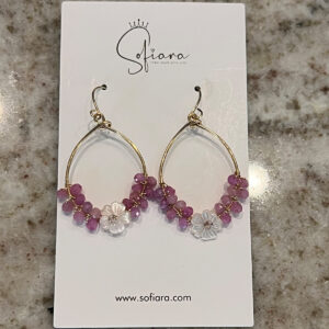 pink shell flower and ruby earring